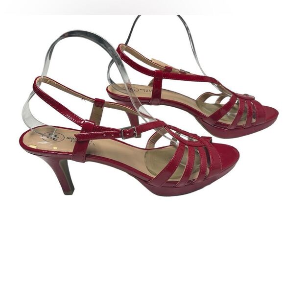 Mootsies Tootsies Sexy Bright Red Shiny Open Toe Heels Sandals Casual Formal - Picture 7 of 11
